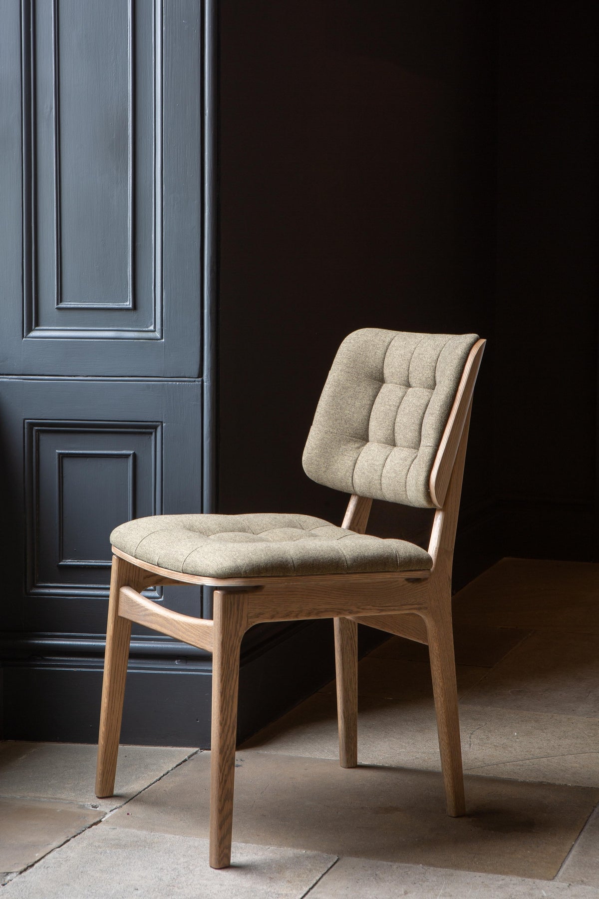 Carlton Furniture Pair of Boden Chairs upholstered seat and back in Hunter green Fabric Grey oil legs — lifestyle setting