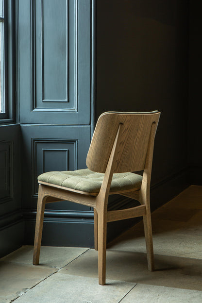 Carlton Furniture Pair of Boden Chairs upholstered seat and back in Hunter green Fabric Grey oil legs — lifestyle setting