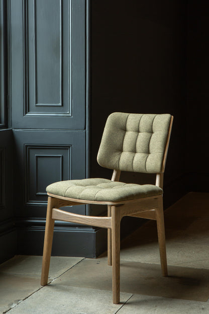 Carlton Furniture Pair of Boden Chairs upholstered seat and back in Hunter green Fabric Grey oil legs — lifestyle setting