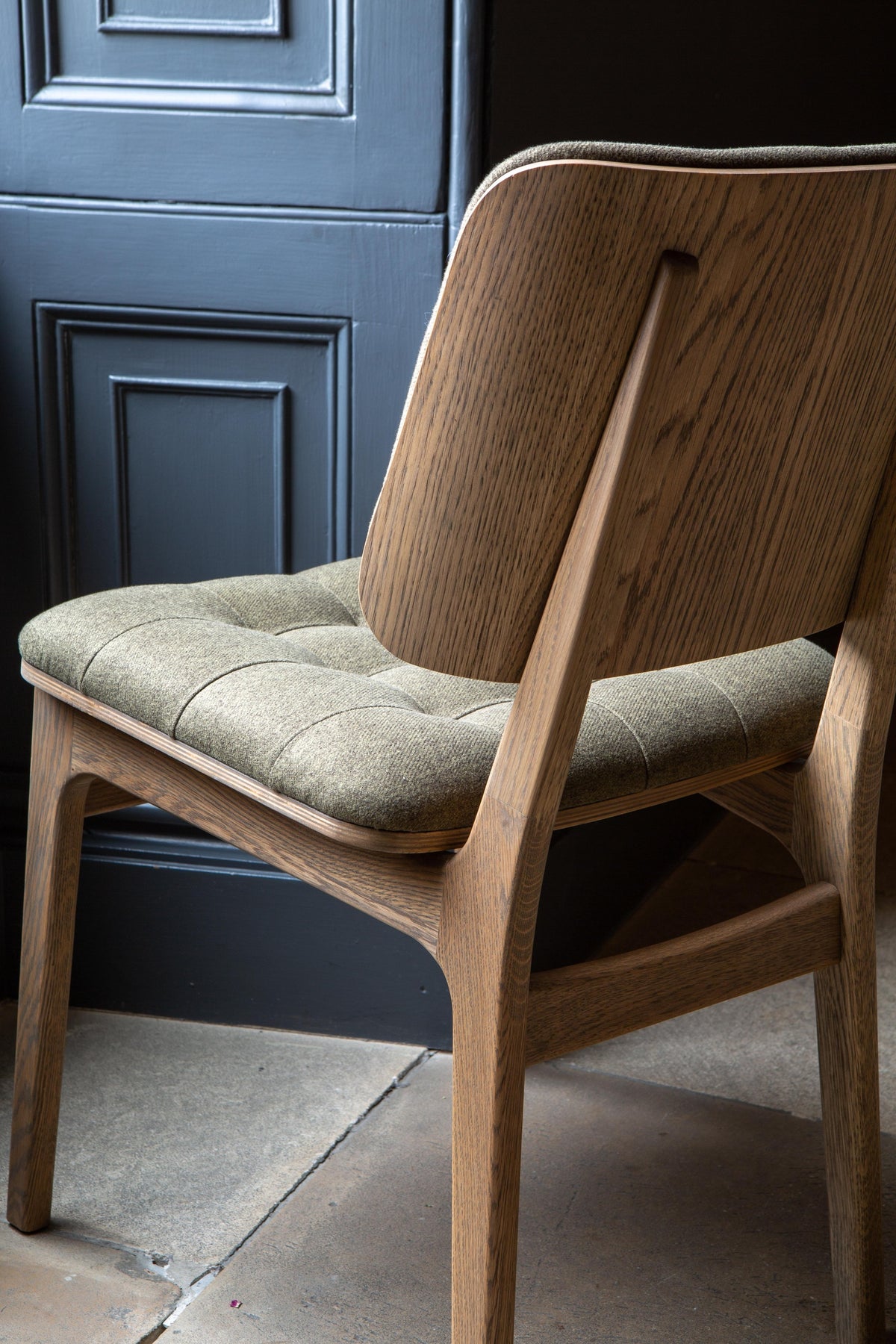 Carlton Furniture Pair of Boden Chairs upholstered seat and back in Hunter green Fabric Grey oil legs — timber back and rear frame detail