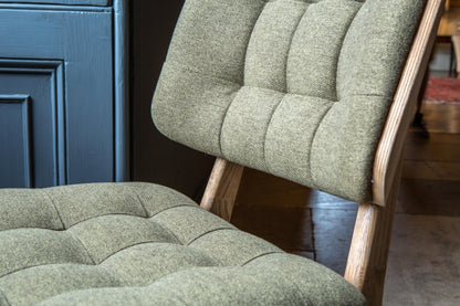 Carlton Furniture Pair of Boden Chairs upholstered seat and back in Hunter green Fabric Grey oil legs — buttoned fabric upholstery detail