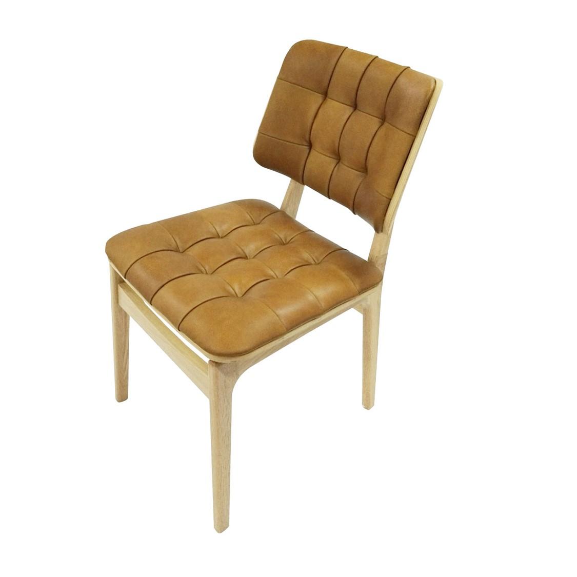 Carlton Furniture Pair of Boden Chairs upholstered seat and back in Tan Leather Bianco oil legs — product view