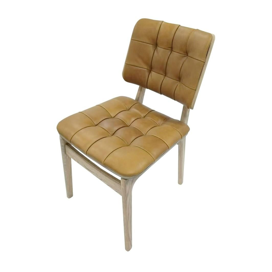 Carlton Furniture Pair of Boden Chairs upholstered seat and back in Tan Leather Grey oil legs — product view