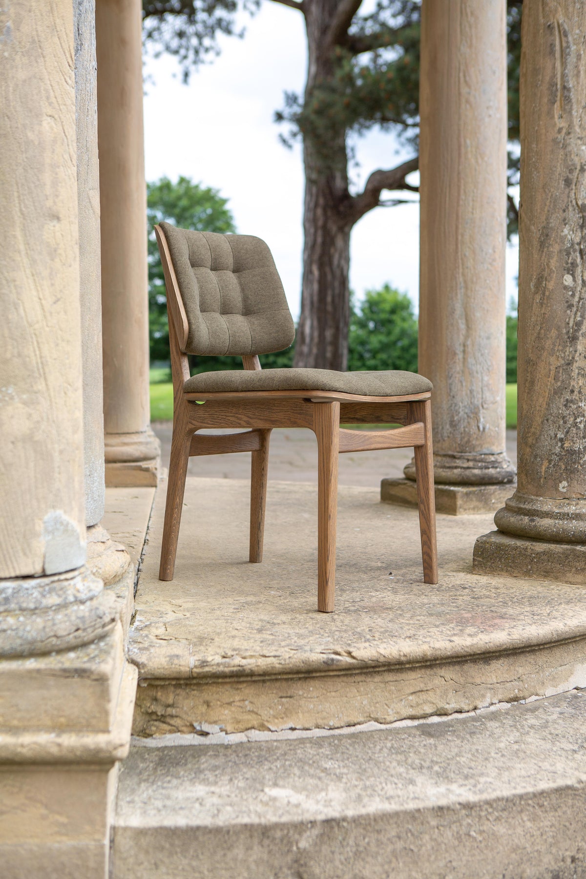Carlton Furniture Pair of Boden Chairs upholstered seat & back in Cambridge Hunter Fabric with Bianco Oil Legs — lifestyle setting