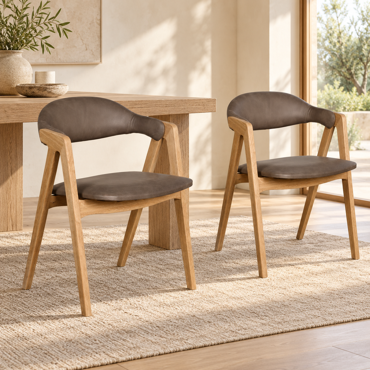 Carlton Furniture Pair of Ossby Chairs in Grey leather with Grey Oiled Legs — lifestyle setting