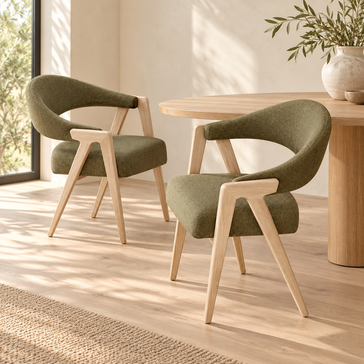 Carlton Furniture Pair of Ossby Chairs in Hunter Green Cambridge Fabric with Bianco Oiled Legs — lifestyle setting