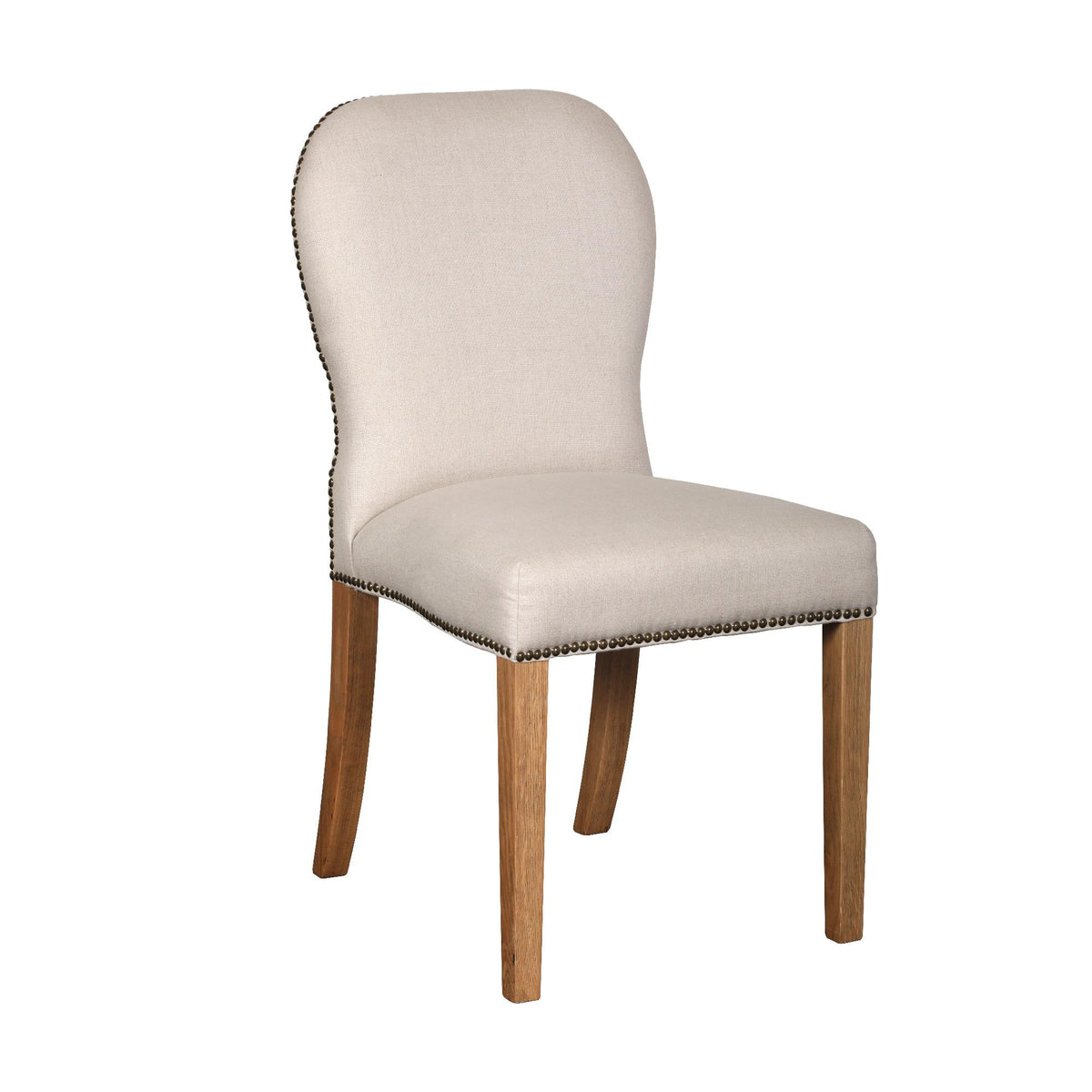 Carlton Furniture Pair of Pavilion Dining Chairs - Natural Linen Grey oil legs & Brass Studs — product view