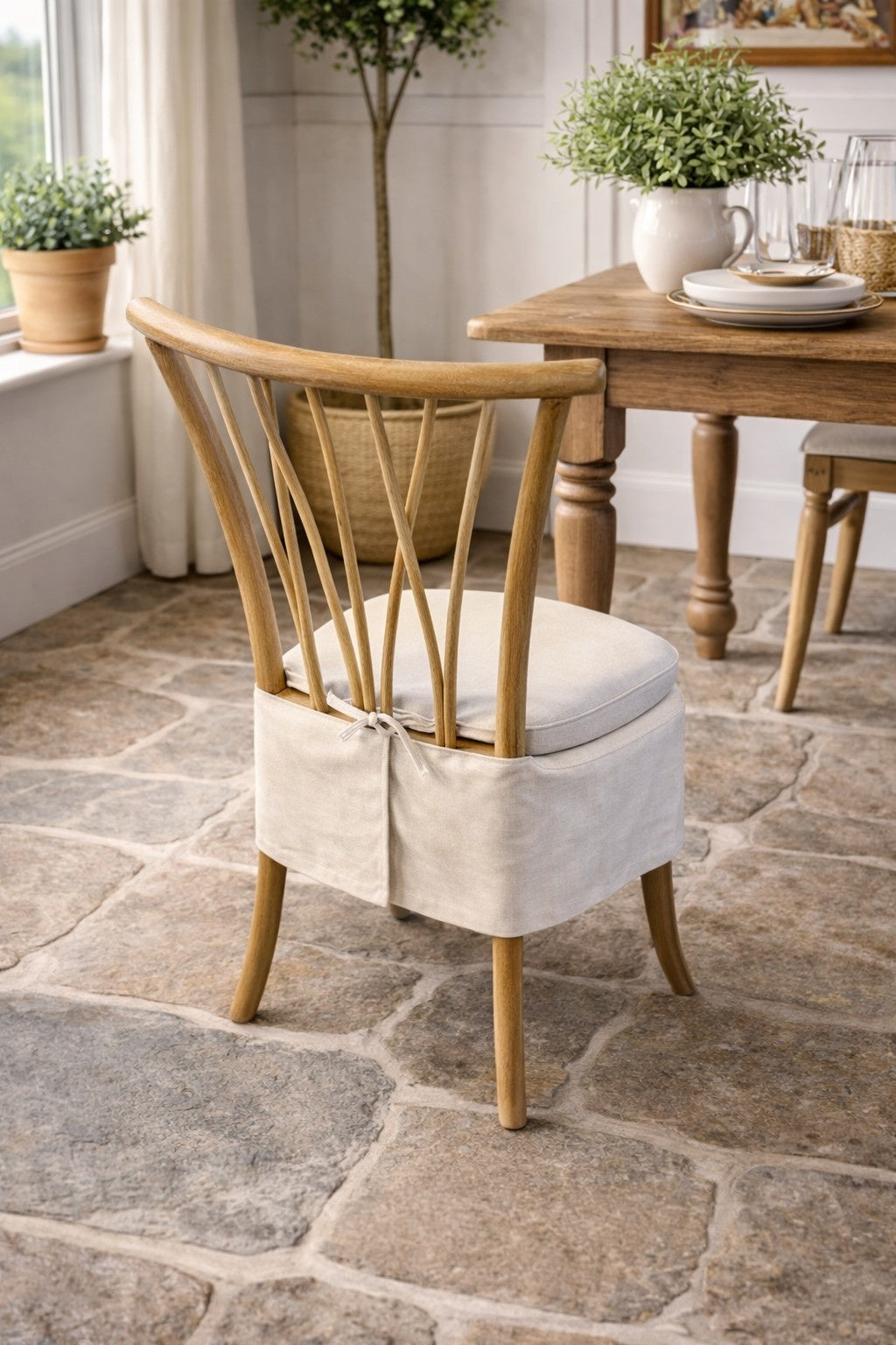 Carlton Furniture Pair of Tiana Chairs Natural Linen Aqua Guard Fabric — lifestyle setting