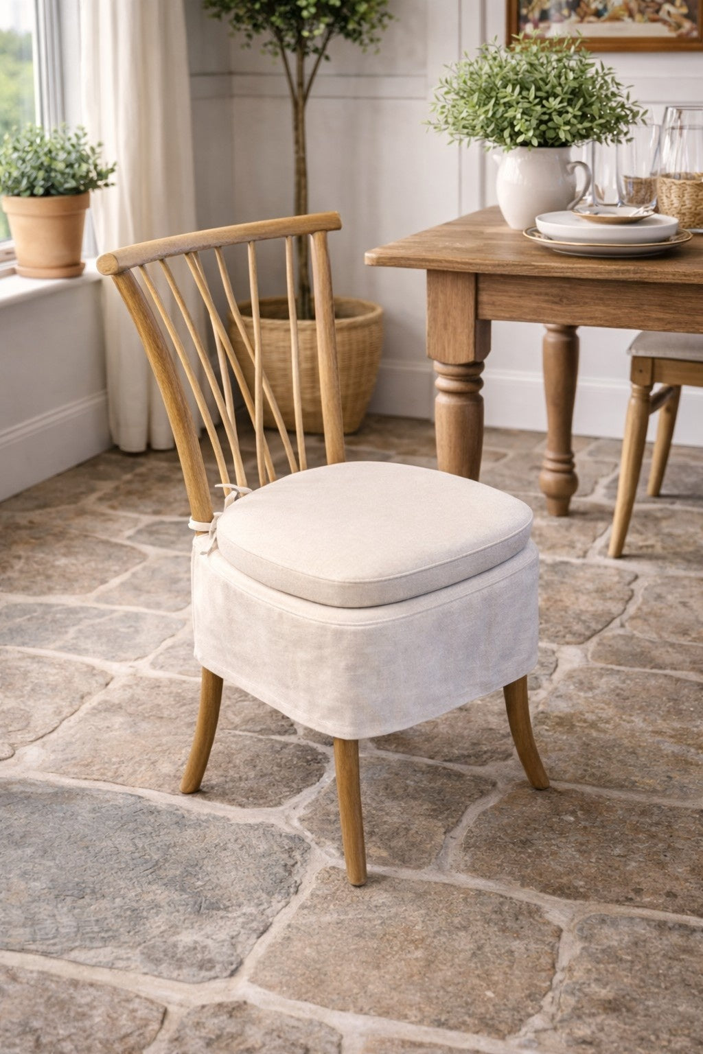 Carlton Furniture Pair of Tiana Chairs Natural Linen Aqua Guard Fabric — lifestyle setting