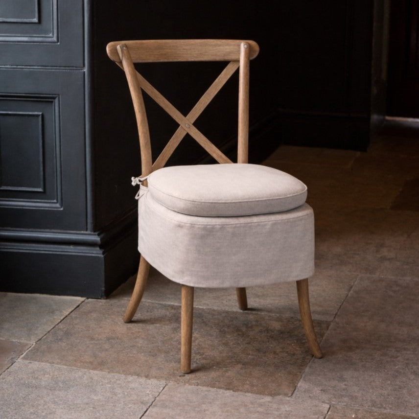 Carlton Furniture Pair of Yann Dining Chairs Natural Linen Aqua Guard Fabric — lifestyle setting