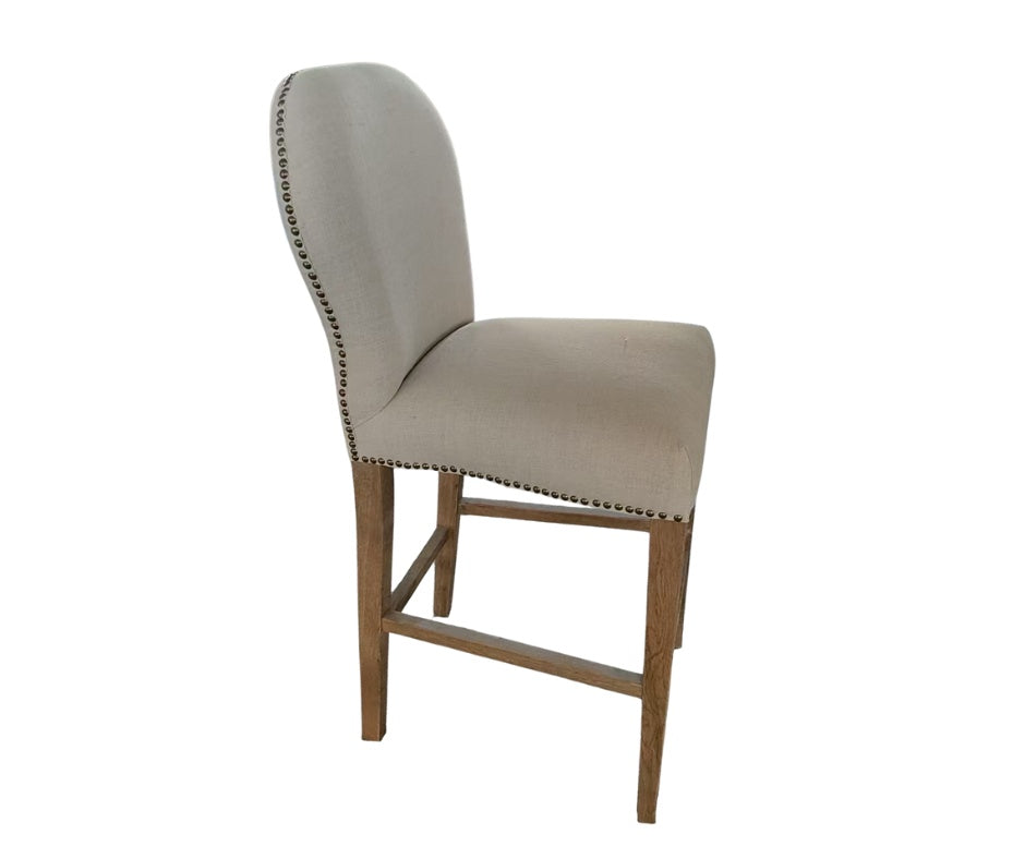 Carlton Furniture Pavilion Barstool - Natural Linen Grey oil legs & Brass Studs — product view