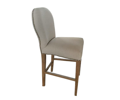 Carlton Furniture Pavilion Barstool - Natural Linen Grey oil legs & Brass Studs — product view
