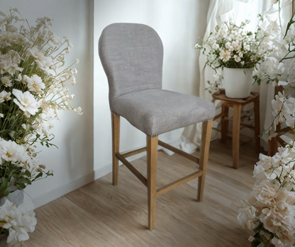 Carlton Furniture Pavilion Barstool - Smoke with Grey oil legs & Brass Studs — lifestyle setting