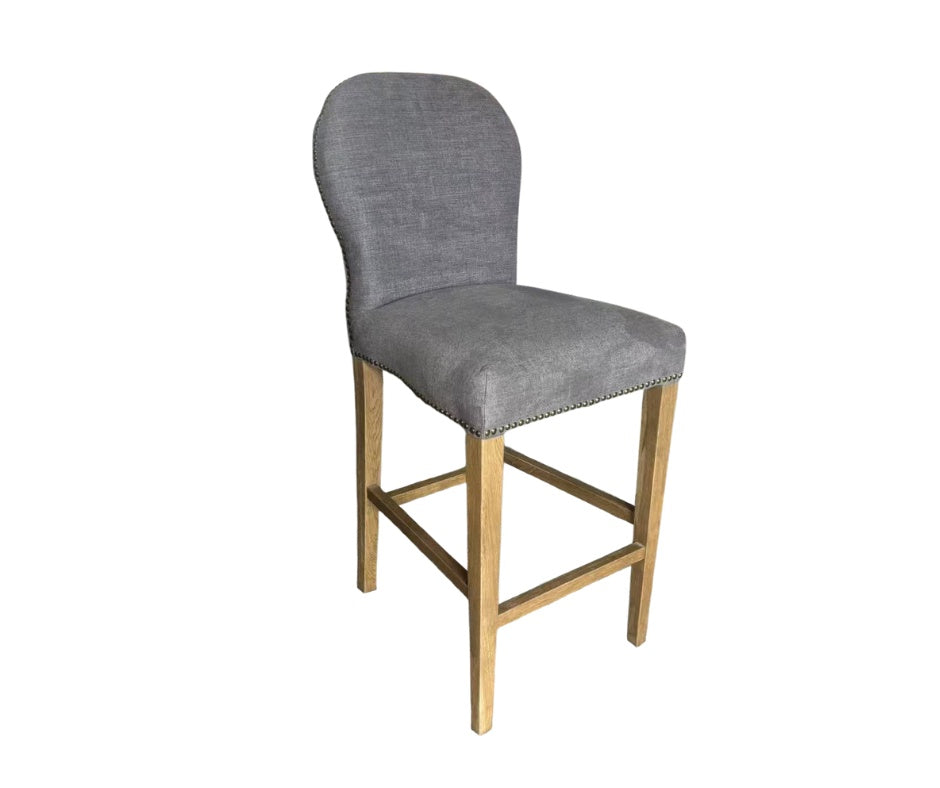 Carlton Furniture Pavilion Barstool - Smoke with Grey oil legs & Brass Studs — product view