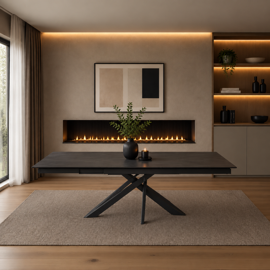 Carlton Furniture Ravenna 180cm - 260cm Dining Table in Ceramic Volcano — table-only product view, with no chairs.