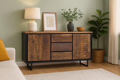 Carlton Furniture Sleeper Wood/Black Iron - 3 Drawer 2 Door Sideboard — lifestyle setting