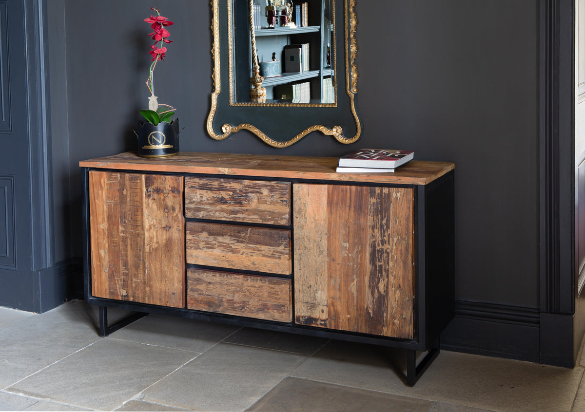 Carlton Furniture Sleeper Wood/Black Iron - 3 Drawer 2 Door Sideboard — lifestyle setting