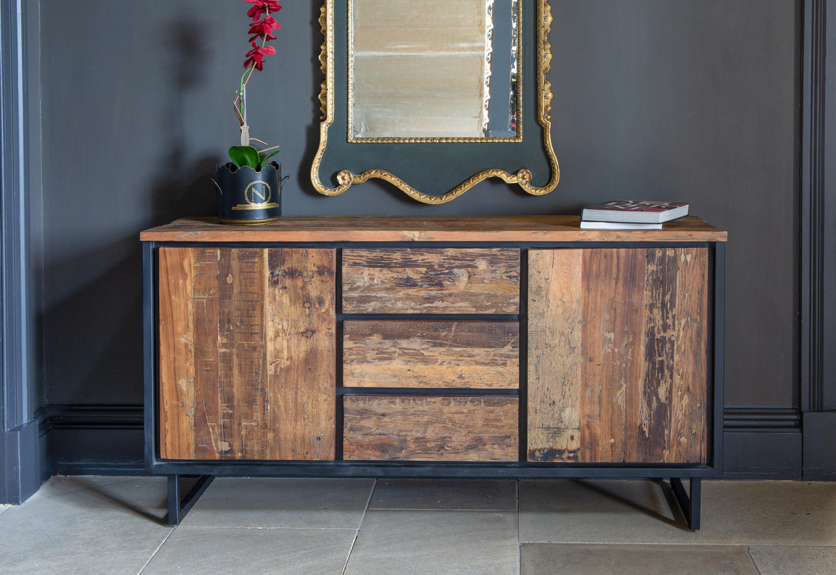 Carlton Furniture Sleeper Wood/Black Iron - 3 Drawer 2 Door Sideboard — lifestyle setting