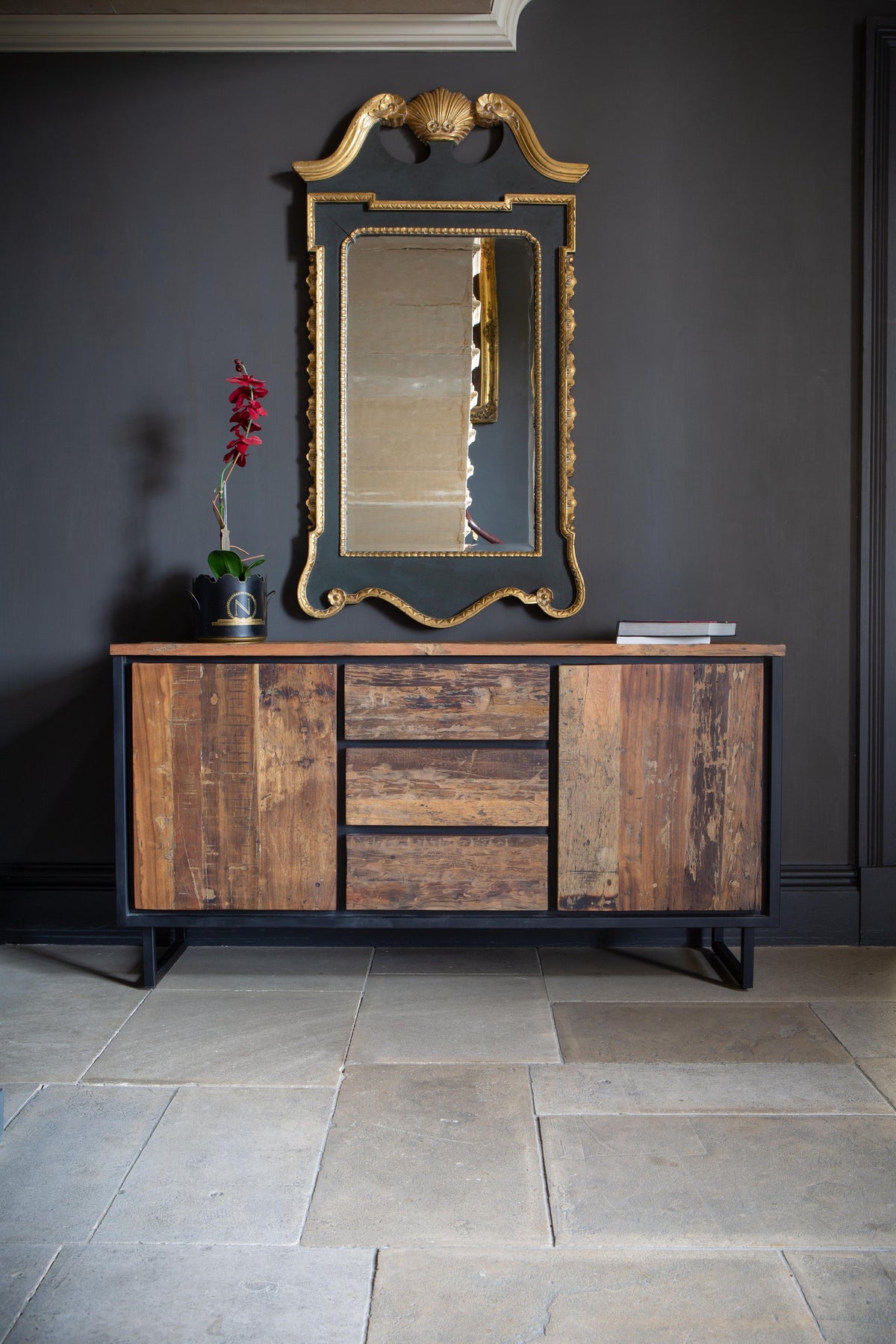 Carlton Furniture Sleeper Wood/Black Iron - 3 Drawer 2 Door Sideboard — lifestyle setting