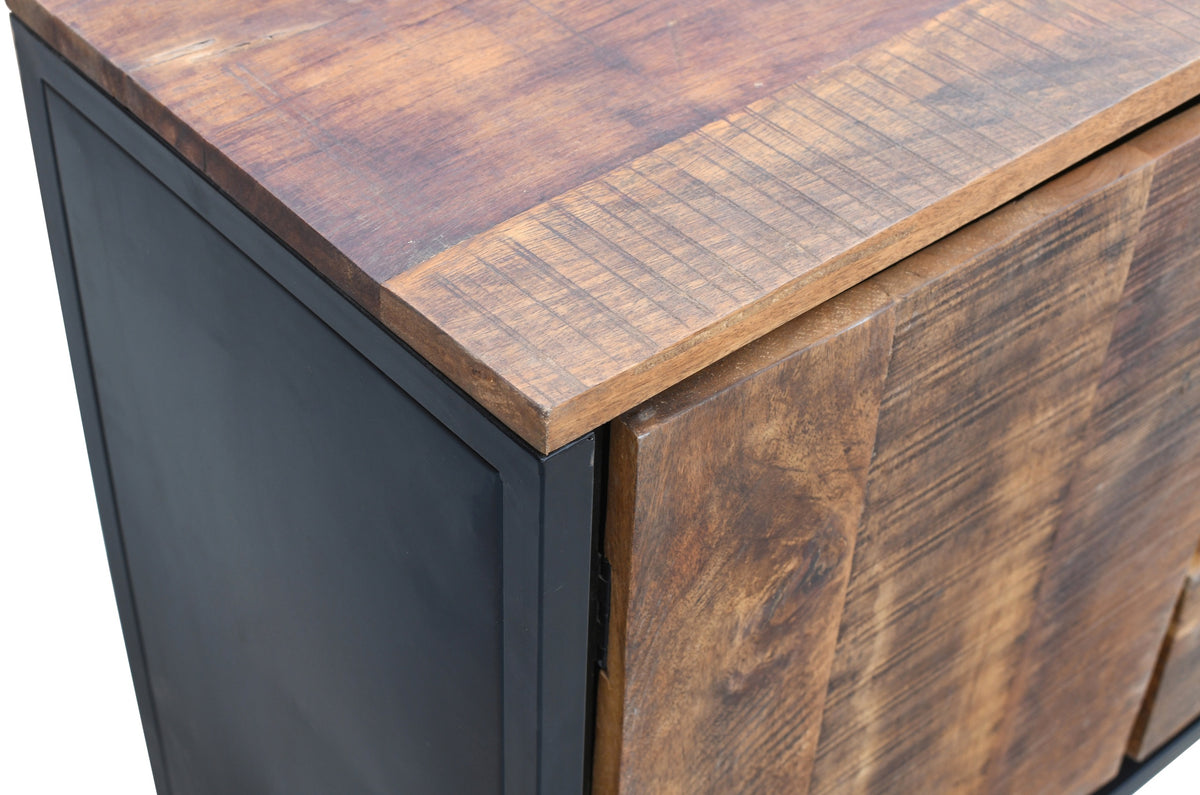 Carlton Furniture Sleeper Wood/Black Iron - 3 Drawer 2 Door Sideboard — top corner and timber texture detail