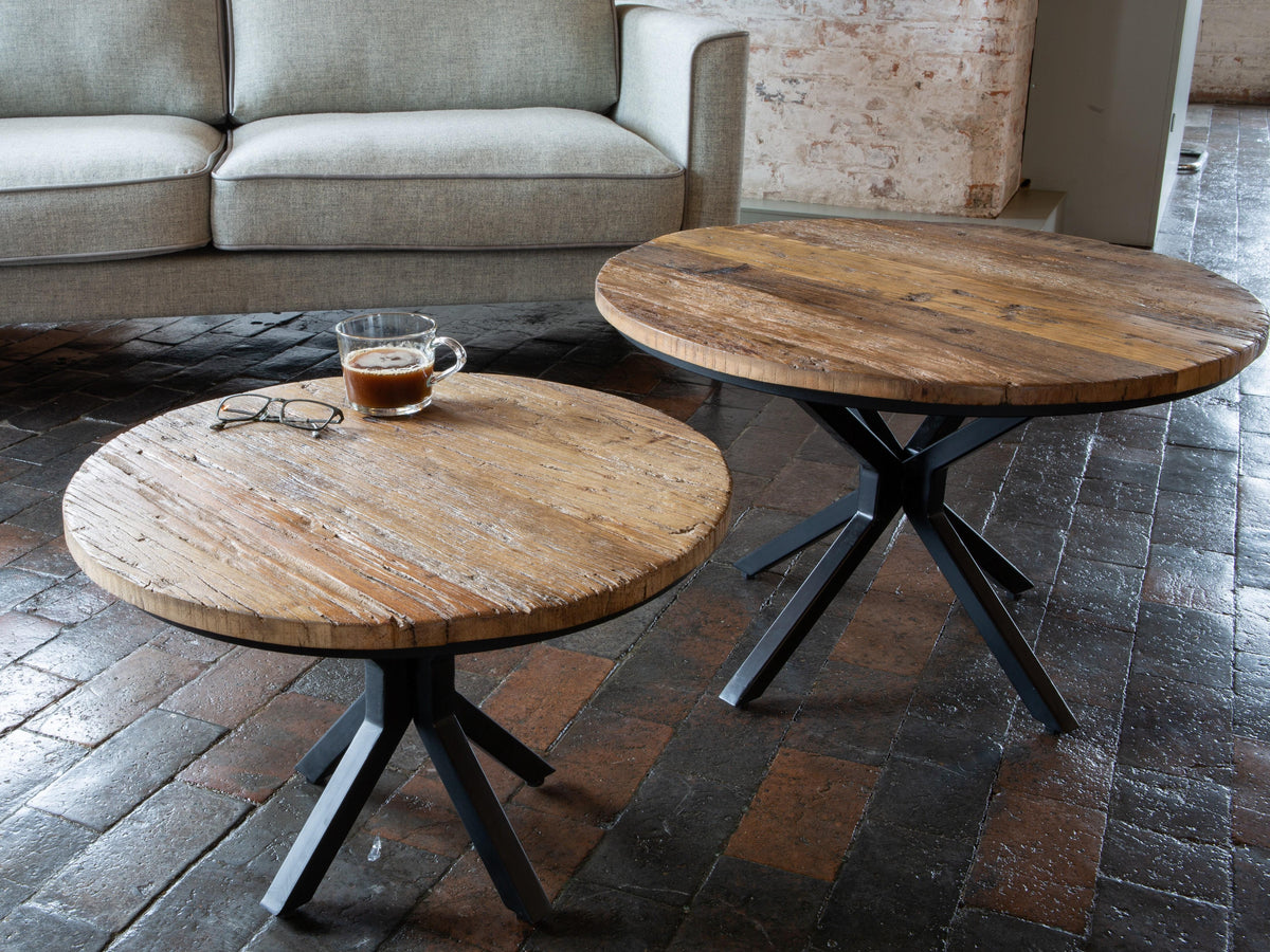 Carlton Furniture Sleeper Wood/Black Iron - Round Coffee Table Set of 2 — lifestyle setting
