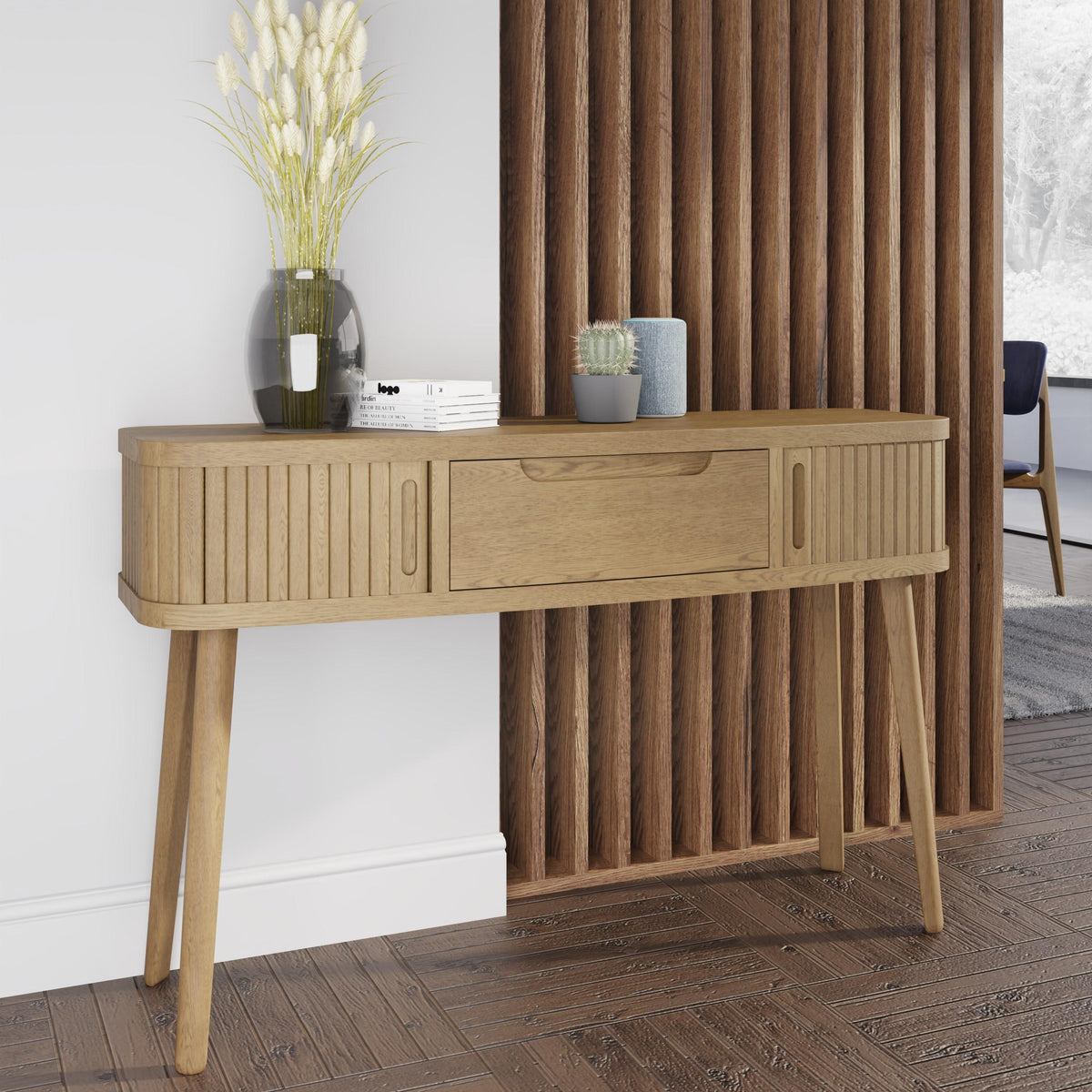 Carlton Furniture Tambour - Grey Console Table — lifestyle setting