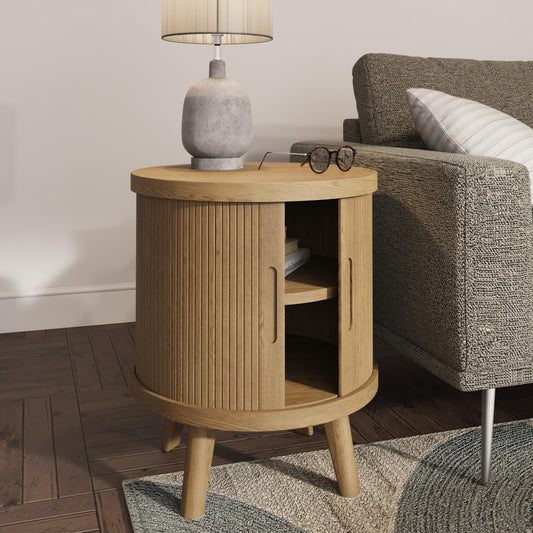 Carlton Furniture Tambour - Grey Lamp Table — lifestyle setting