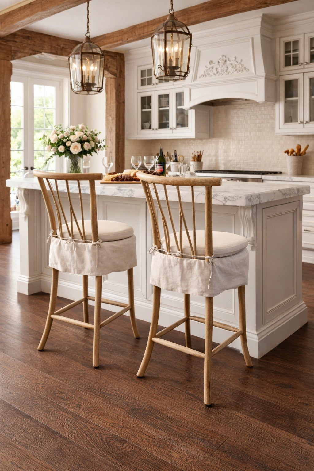Carlton Furniture Tiana Barstool Natural Linen Aqua Guard Fabric — lifestyle setting
