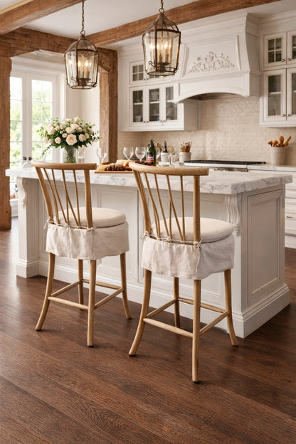 Carlton Furniture Tiana Barstool Natural Linen Aqua Guard Fabric — lifestyle setting