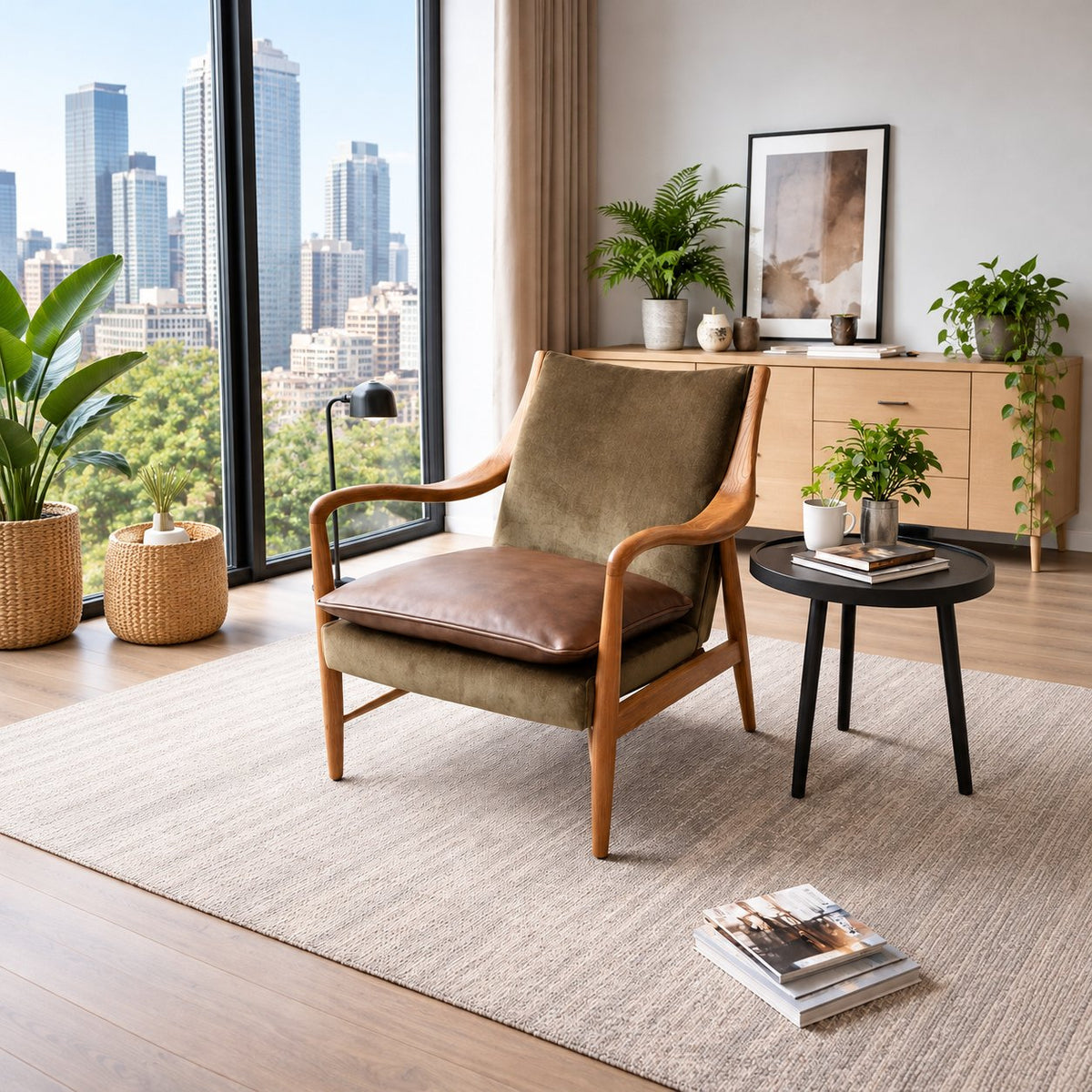 Carlton Furniture Tisbury Armchair in Verona Seaweed - full armchair in a contemporary room beside a window