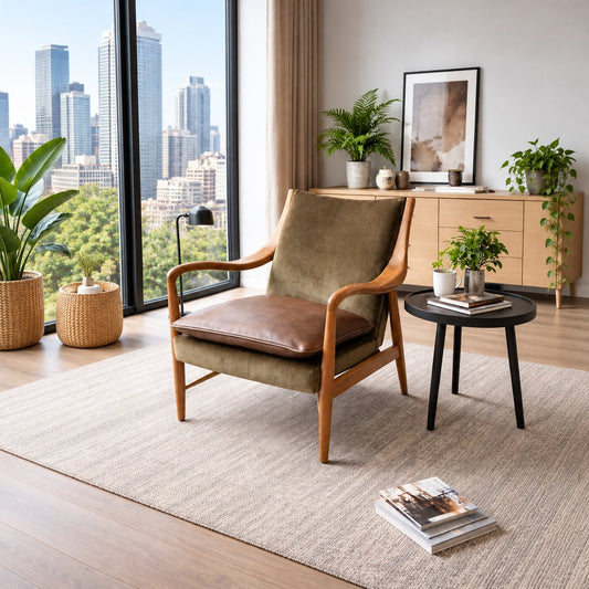 Carlton Furniture Tisbury Armchair in Verona Seaweed - full armchair in a contemporary room beside a window