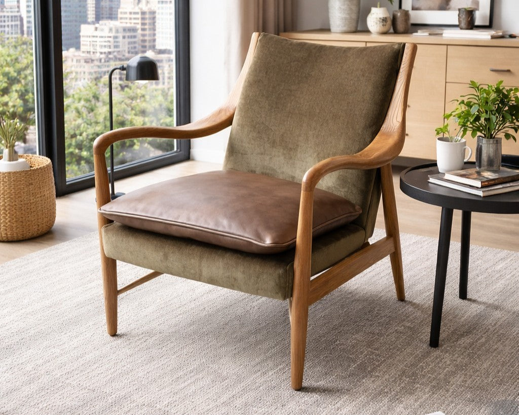Carlton Furniture Tisbury Armchair in Verona Seaweed - closer room view of upholstery and wooden arms