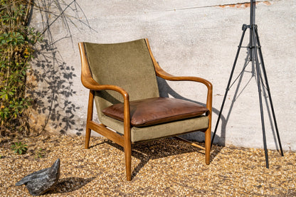 Carlton Furniture Tisbury Armchair in Verona Seaweed - outdoor photography view of curved wooden armchair