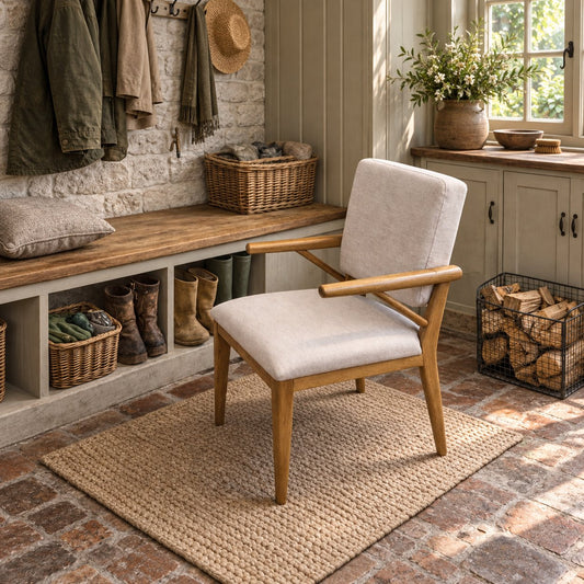 Carlton Furniture Tundra Chair Natural Linen — lifestyle setting