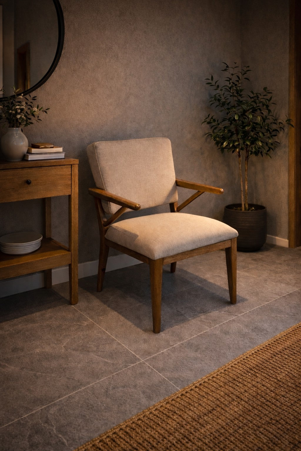 Carlton Furniture Tundra Chair Natural Linen — lifestyle setting
