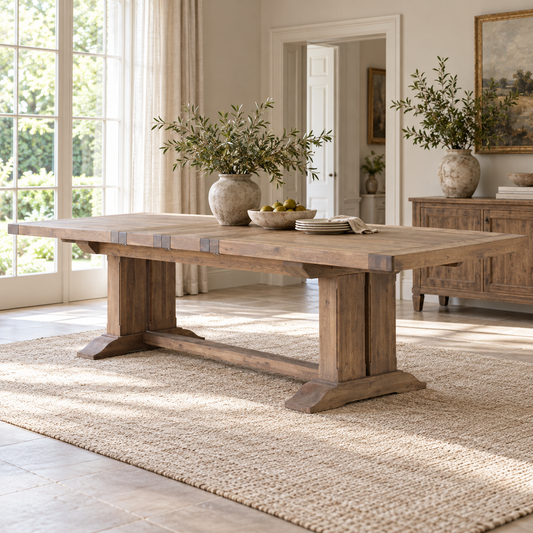 Carlton Furniture Windermere Monastery Block Leg Extending Dining Table in Grey Oiled - lifestyle room view