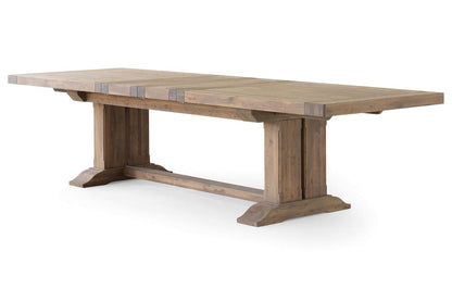 Carlton Furniture Windermere Monastery Extending Dining Table in Grey Oiled - angled white background view of thick top and wooden pedestal base