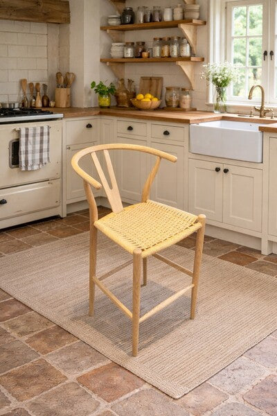 Carlton Furniture Wishbone Barstool with Rope Weave Seat and Grey Oil Legs supplier view 2
