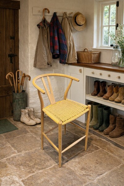 Carlton Furniture Wishbone Barstool with Rope Weave Seat and Grey Oil Legs supplier view 3