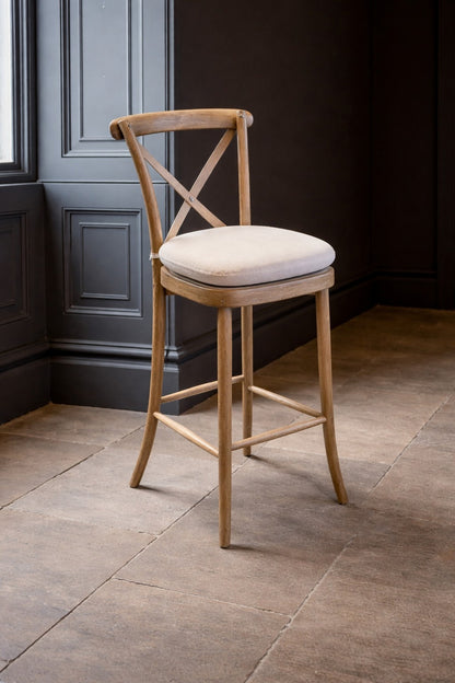 Carlton Furniture Yann Barstool Natural Linen Aqua Guard Fabric — lifestyle setting