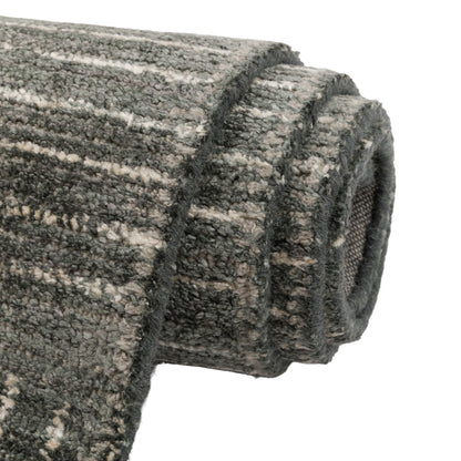 Gallery Direct Azelo Geo Rug Graphite - rolled rug showing weave and pile texture