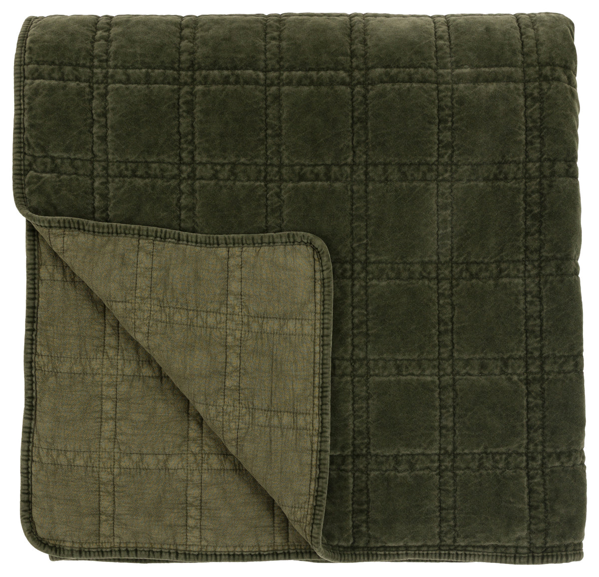 Gallery Direct Cotton Velvet Quilted Bedspread Olive 2200x2400mm - front product view