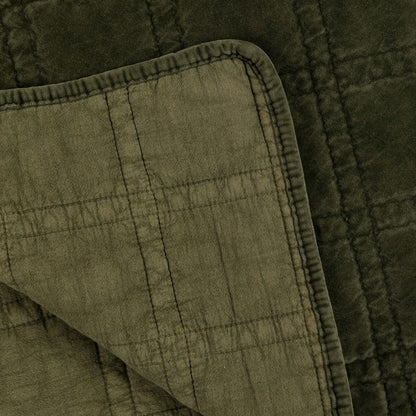 Gallery Direct Cotton Velvet Quilted Bedspread Olive 2200x2400mm - reverse fabric and bound edge detail