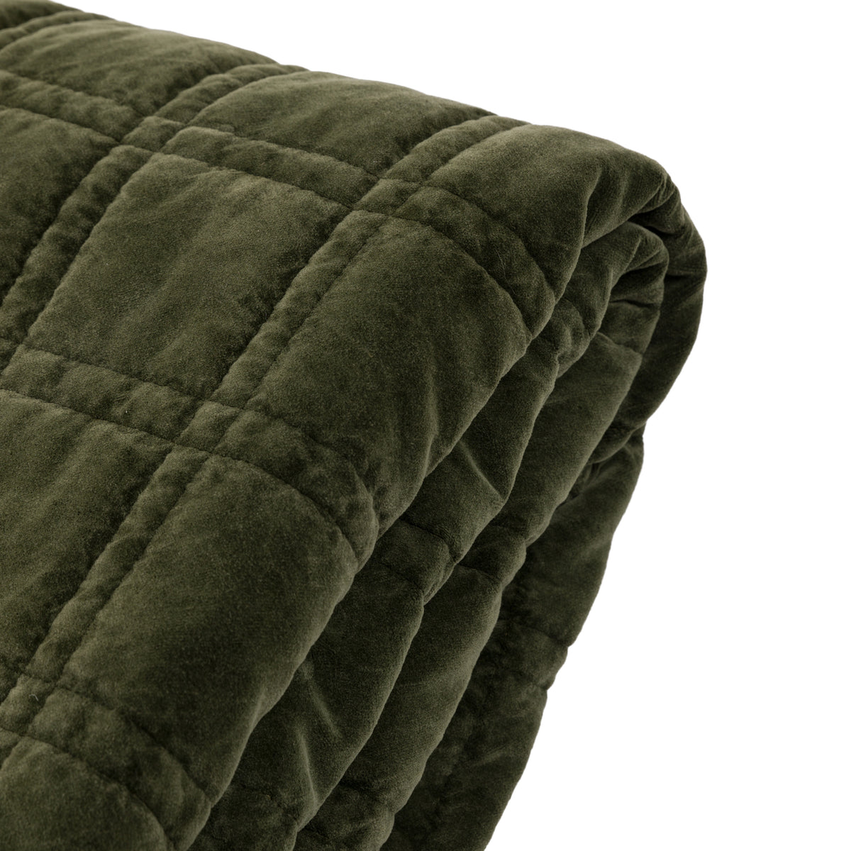 Gallery Direct Cotton Velvet Quilted Bedspread Olive 2200x2400mm - rolled quilted velvet detail