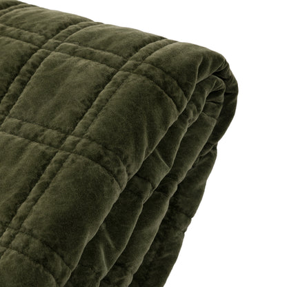 Gallery Direct Cotton Velvet Quilted Bedspread Olive 2200x2400mm - rolled quilted velvet detail