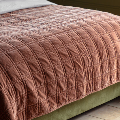 Gallery Direct Cotton Velvet Quilted Bedspread Rust 2200x2400mm - quilted bedspread draped over the bed