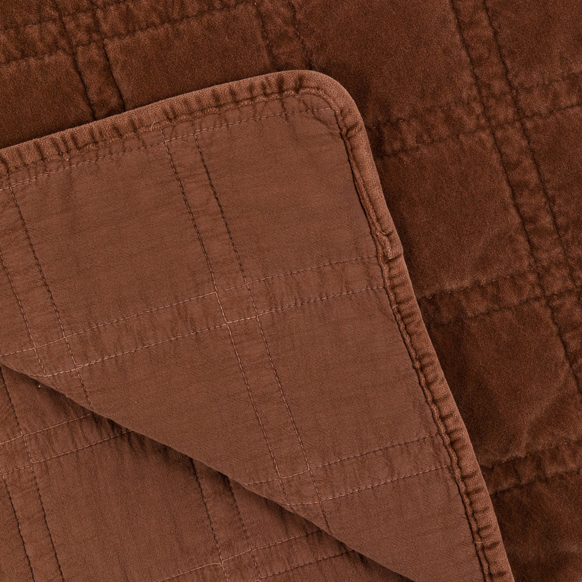 Gallery Direct Cotton Velvet Quilted Bedspread Rust 2200x2400mm - reverse fabric and bound edge detail