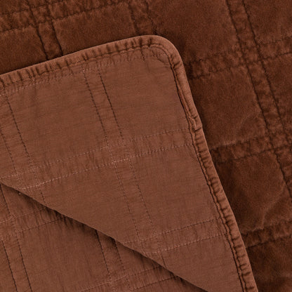 Gallery Direct Cotton Velvet Quilted Bedspread Rust 2200x2400mm - reverse fabric and bound edge detail