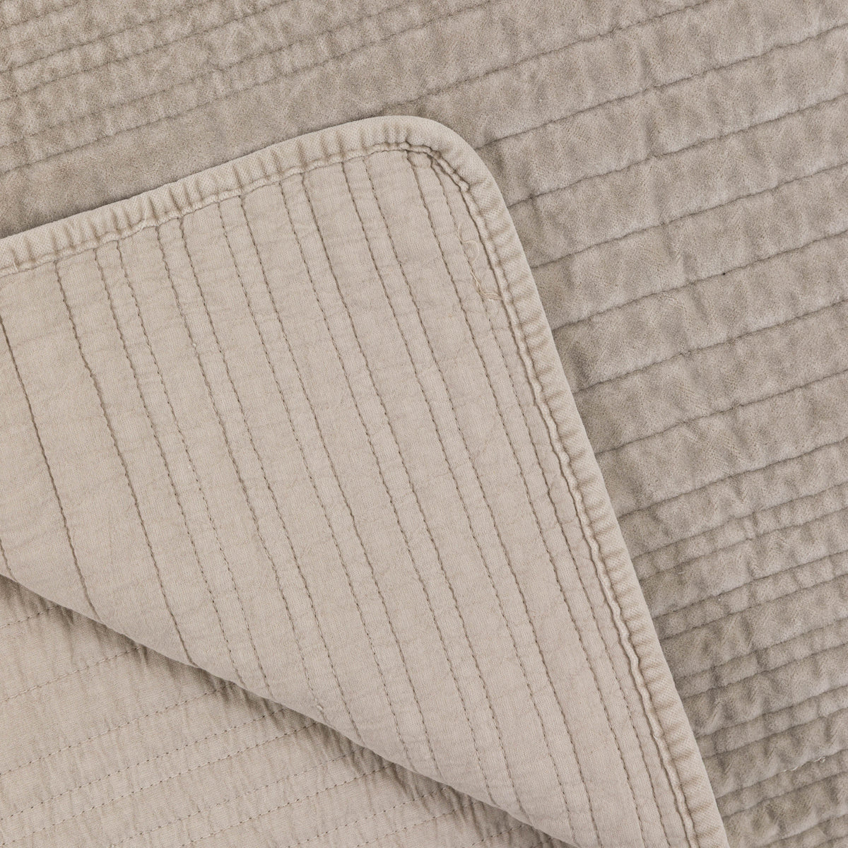Gallery Direct Cotton Velvet Stitched Bedspread Taupe 2200x2400mm - reverse fabric and bound edge detail