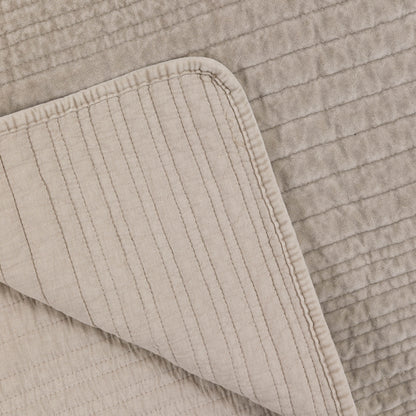 Gallery Direct Cotton Velvet Stitched Bedspread Taupe 2200x2400mm - reverse fabric and bound edge detail